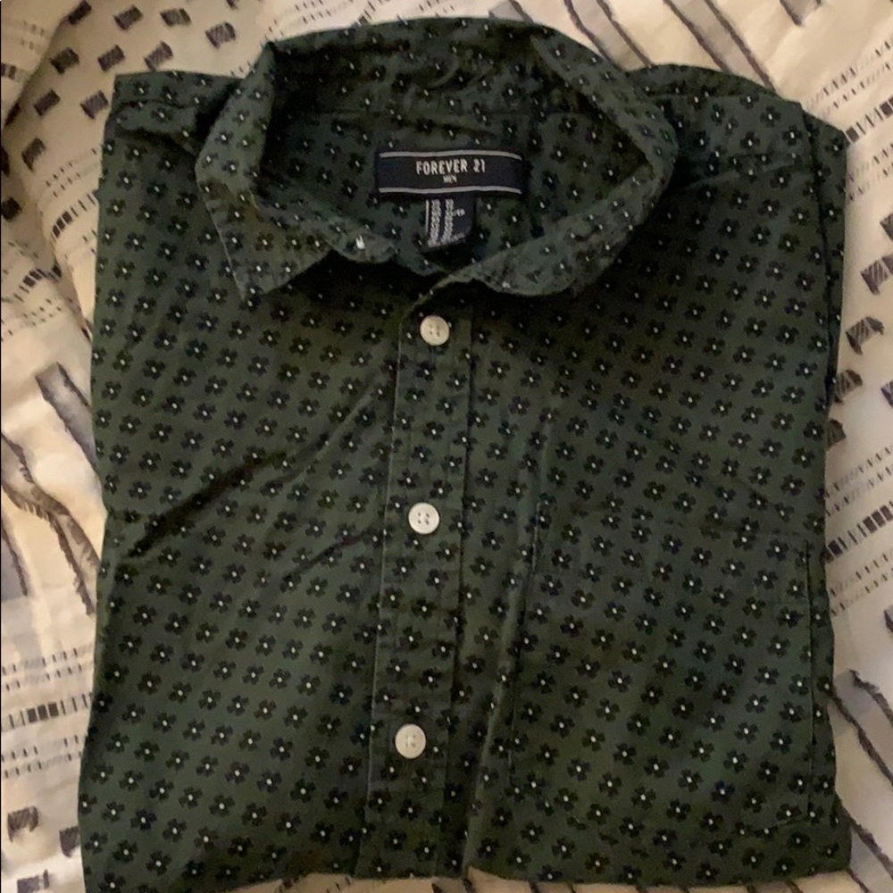 Green button down shirt